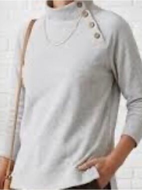 J. Crew Factory Wide Button-Collar Gray Tunic Sweatshirt in Cloudspun Fleece